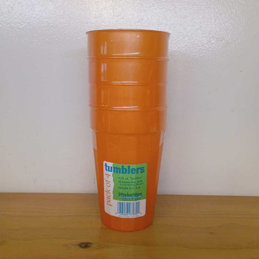 New Vintage PackerWare Orange Plastic 5 1/2" Tall Cups Tumblers 20 Oz USA Made